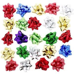 Merry Brite 48ct Peel n Stick Holiday Gift Bows Assorted Colors, Made in USA
